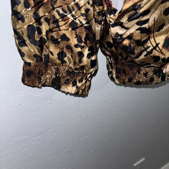 Bomber Jacket Kaktus Plus Women’s 1X Leopard Animal Print Metallic Full Zip VTG - Picture 7 of 13